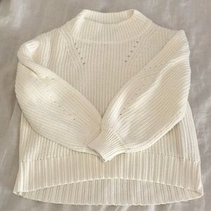 Pointelle crew neck cotton sweater